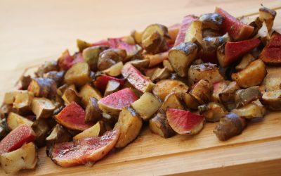 Légumes rôtis : radis red meat, topinambours et pommes de terre
